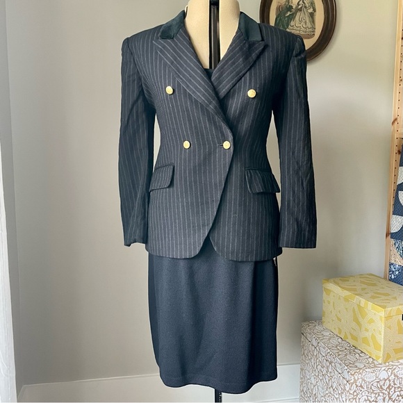 80’s Black Pin Stripe Double Breasted Dress by Jones New York
